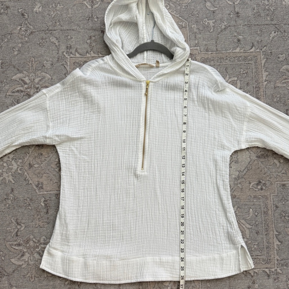 Soft Surroundings Kemia White Gauze Hooded Pullover with Gold Zipper NWOT - Picture 9 of 11